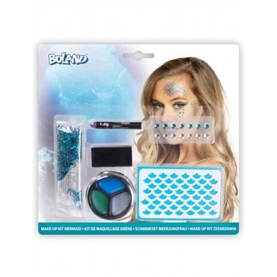 Kit maquillage sirène bleue adulte - GENERIQUE - Avec pochoir, strass, crayon, palette et gel à paillettes