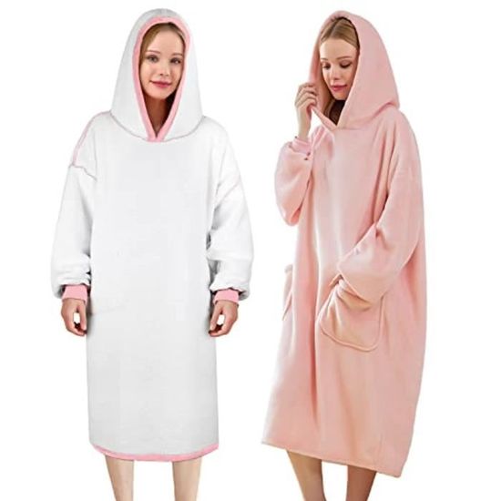 Couverture à Capuche Extra Longue et Surdimensionnée - Super Chaude et Confortable en Flanelle Épaisse Avec Manches et Poche Géante - Pour Homme et Femme