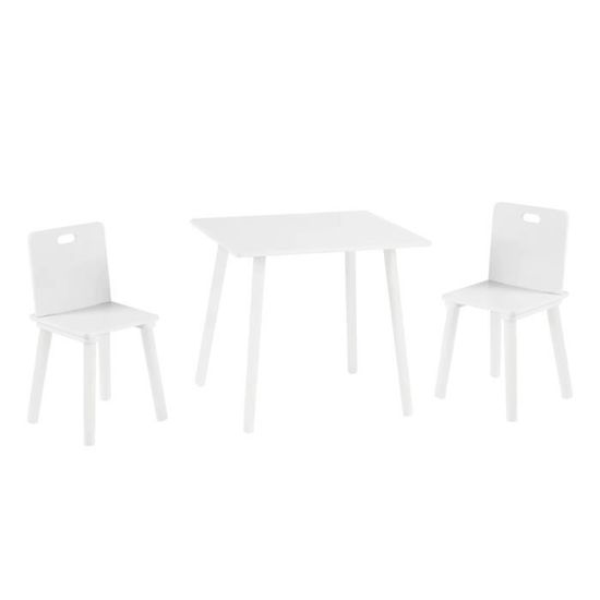 ROBA Ensemble Table + 2 Chaises pour Enfants - Set de Sièges - 3 Pièces - Pieds en Bois Massif Laqué Blanc