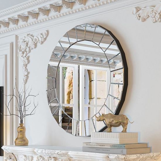 Miroir Rond Mural Avec Cadre Caoutchouc | Couleur Corail | Diamètre Grand | Décoration Intérieure