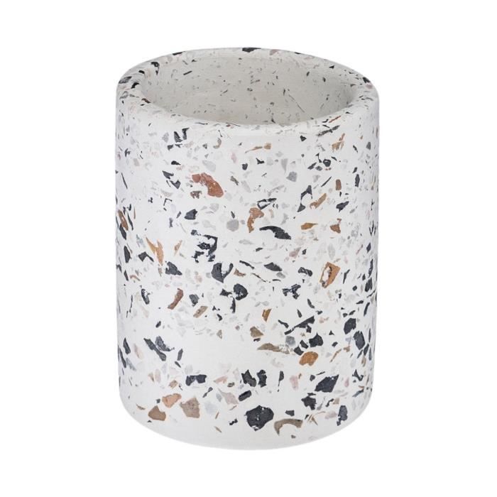 Atmosphera - Pot à crayons en Terrazzo H 10 cm Slow time Blanc