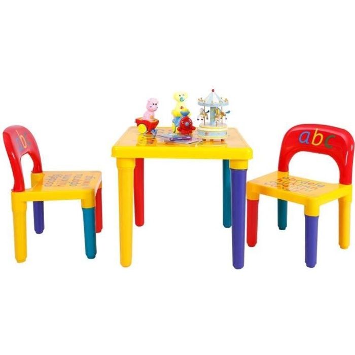 Ensemble Table et Chaises pour Enfants, Table Chaise Multifonctionnelles en Plastique pour Enfant avec Alphabets, Multicolore