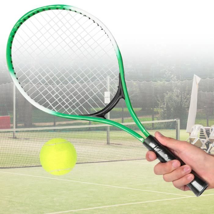 Raquette de tennis pour enfants en alliage de fer - Raquette d'entraînement pour débutants avec balle et sac de transport (vert)