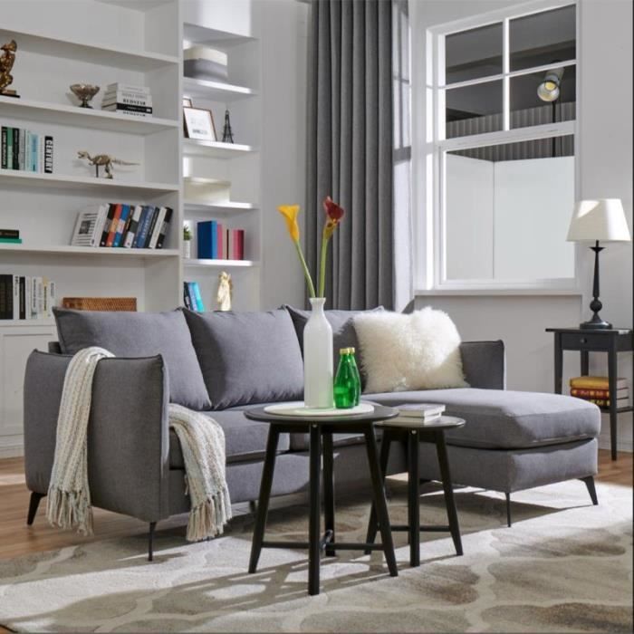 Canapé d'angle modulable en tissus gris MIA