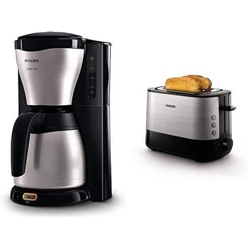 Philips HD7546/20 Cafetière Filtre Isotherme Noir et Métal & Philips HD2637/90 Grille-Pain avec Fente large Métal/noir 950 W