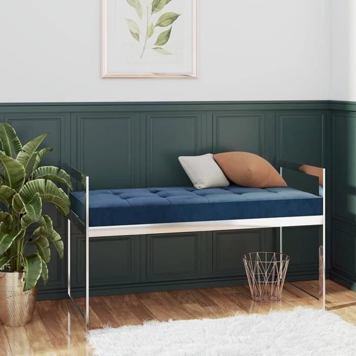 Banc Banquette Design Contemporain Confort 97 cm Bleu Velours et acier inoxydable😺😺2110