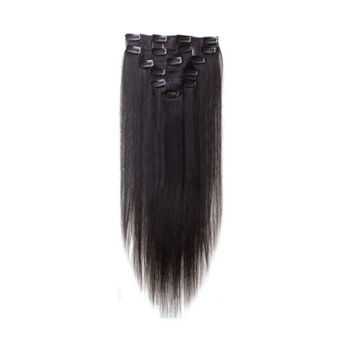 Femmes Clips de Cheveux humains Extensions de cheveux 7pcs 70g 22 pouces Noir naturel My04592 LIJFK17487