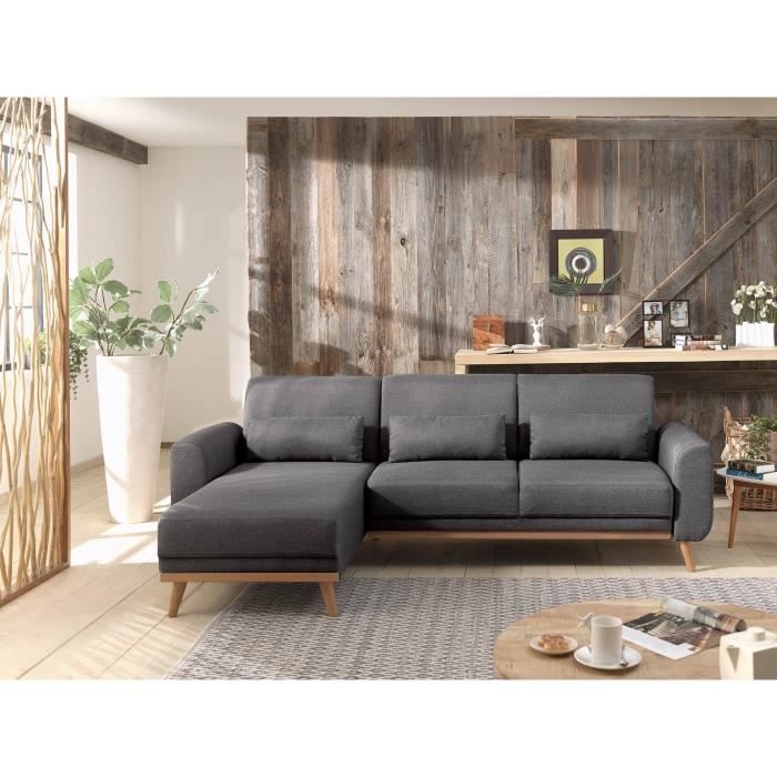 VERA - Canapé d'angle réversible convertible au style scandinave en tissu - 246x88x149cm Couleur - Gris foncé