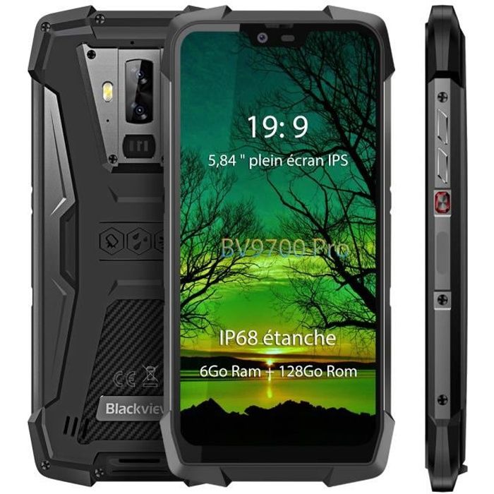 Blackview BV9700 Pro Smartphone Étanche IP68 6Go+128Go Écran 5.84- Helio P70,Téléphone portable 4G 16MP caméra Android 9.0 - Gris
