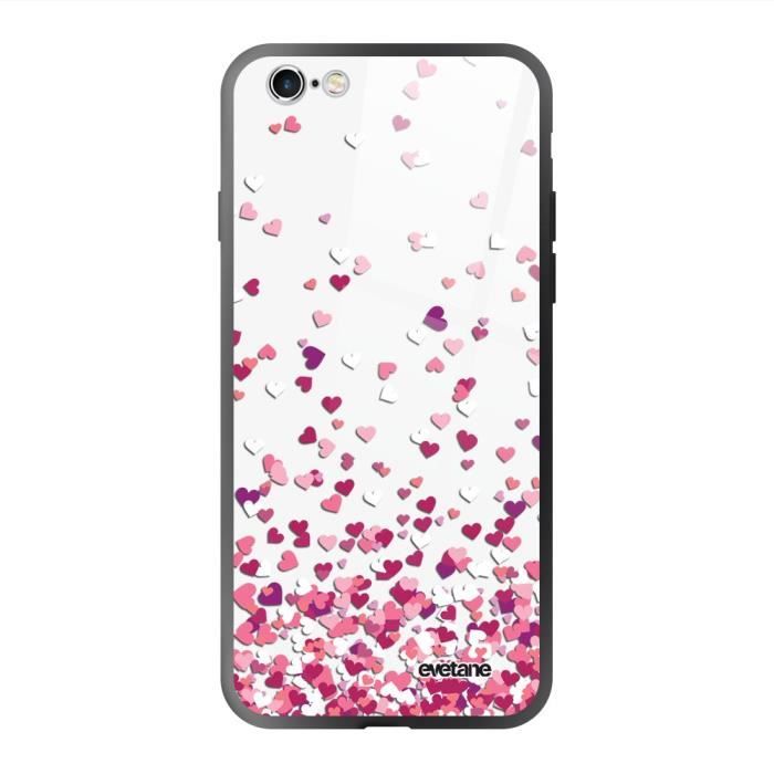 Coque en verre trempé pour iPhone 6/6S Confettis De Coeur Ecriture Tendance et Design Evetane.