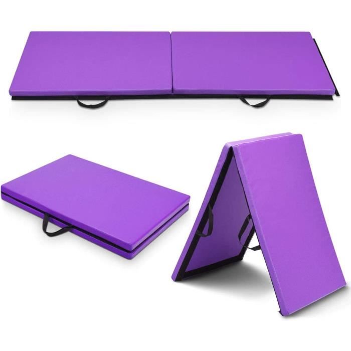 GOPLUS Tapis de Gymnastique Pliable-180 x 60 x 3,8 cm-Epais et Portable Matelas de Gym-Joint de 2 Tailles Antidérapant -Violet