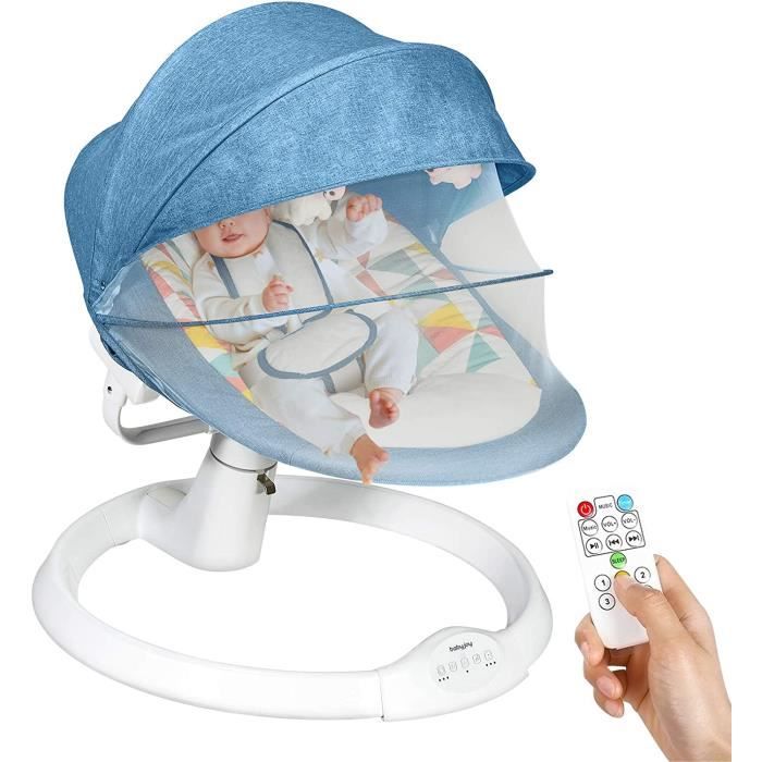 GOPLUS Balancelle Bébé Électrique avec 5 Amplitudes de Vibrations Musique,Minuterie Télécommande,pour Bébés 0-12 Mois Bleu