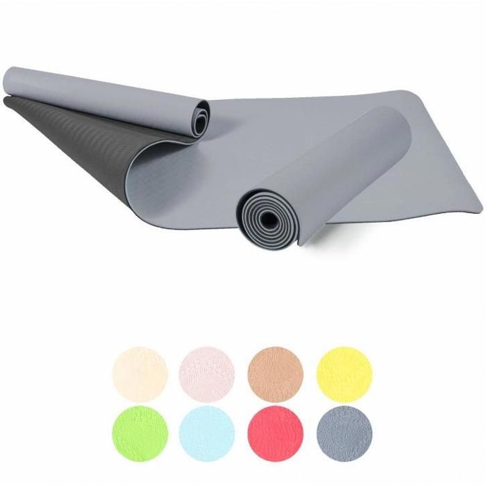 Tapis de Yoga - pilates - en TPE - double face bicolor noir et gris de 180cm x 60cm x 0,6cm