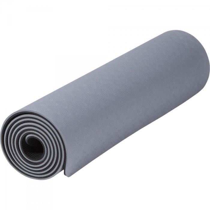Tapis de Yoga - pilates - en TPE - double face bicolor noir et gris de 180cm x 60cm x 0,6cm