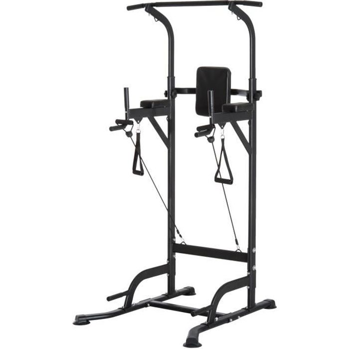 Station de traction musculation multifonctions chaise romaine hauteur réglable acier noir neuf 56