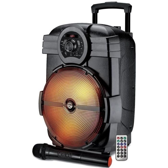 Enceinte sur batterie MyDj BROZY12 à LED pilotable via Application - 600W - USB/BT/AUX - Télécommande + Micro VHF