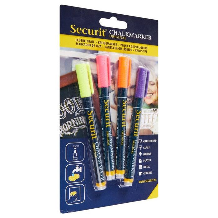 Feutre-craie à encre liquide tropical lot de 4 - Petit 1-2mm Nib - blister - jaune, rose, orange, violet