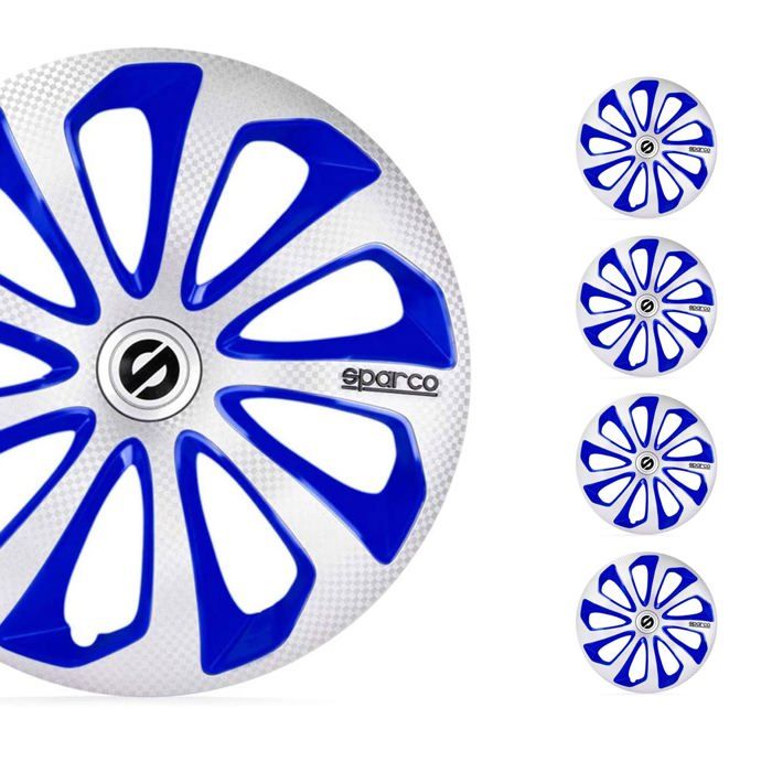 Sparco enjoliveurs Sicilia 15 pouces ABS argent / bleu lot de 4