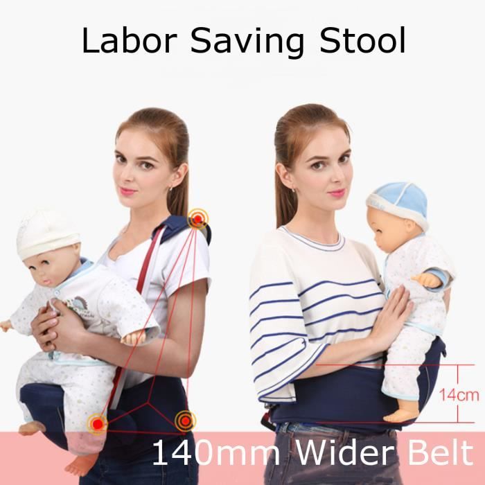 Porte Bébé Ventral Multifonction - Siège Tabouret Confortable Ceinture Sécurité pour Nouveau-né Bébé 0-36 mois Bleu