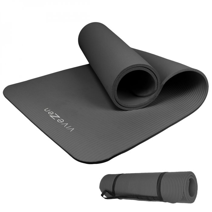 Tapis de yoga, de gym, d'exercices 180 x 60 x 1,2 cm + sac de transport - Gris - Vivezen