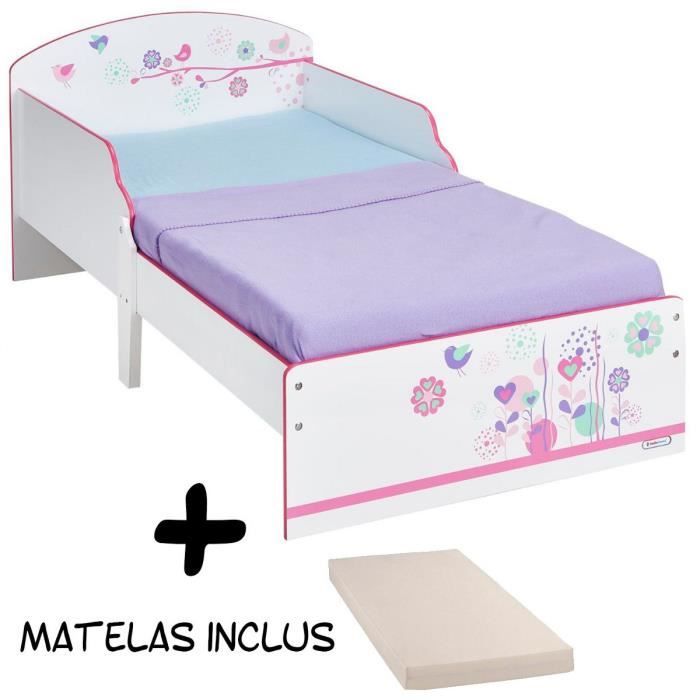 Lit enfant Fleurs et Oiseaux + Matelas