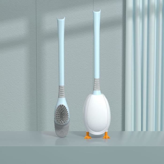Brosse de toilette en silicone, canard drôle, mur suspendu, accessoires de salle de bain, outils de nettoyage des toilettes, bleu