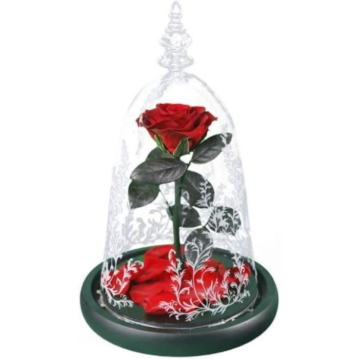 BTH22931-Rose Éternelle sous Cloche en Verre, Fleurs Éternelles Faites Main avec Lumières LED Colorées, Valentin Cadeau, Annive