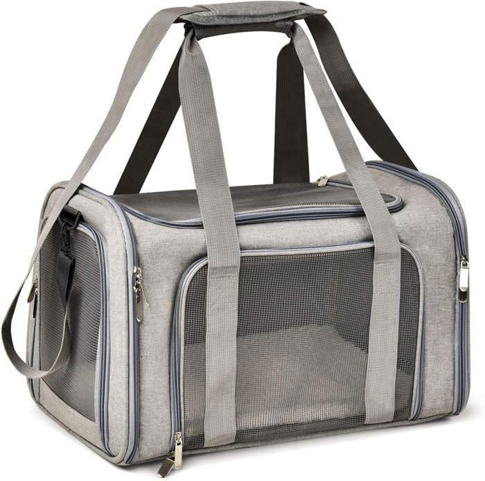 Meilleurs prix pour Sac de Transport Chat Chien, Matelas Souple, Respirant et Pliable, Caisse de Transport Respirant pour Petit Chien Chat, Gris