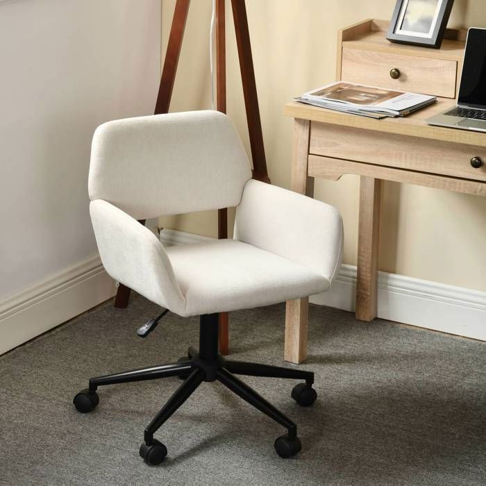 Chaise de bureau style scandinave - hauteur réglable - pivotante à 360° - avec roulettes - convient aux bureaux chambres - beige