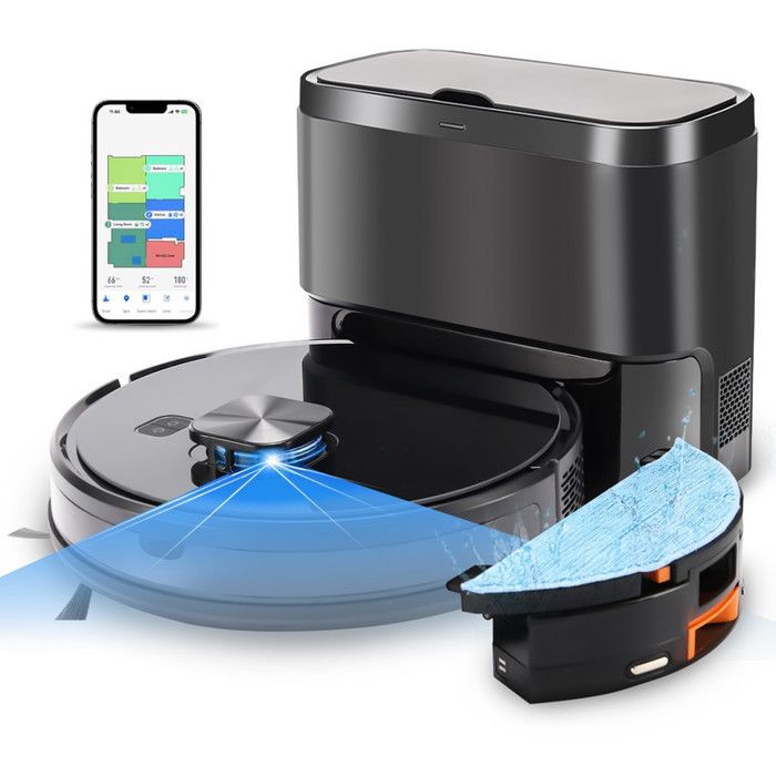 Robot Aspirateur Laveur avec Station 5000 Pa - 6000mAh Autovidage Aspiration et Lavage 4 en 1 Aspirateur Robot Navigation Lidar