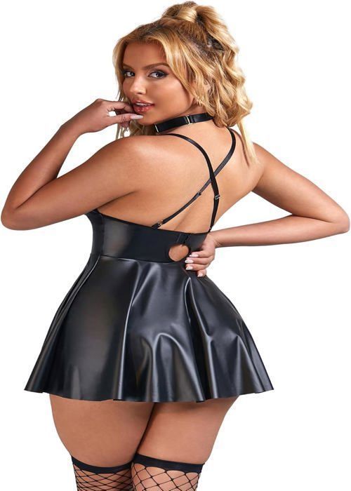 Robe Simili Cuir Sexy Femme - Grande Taille, Dos Nu, Col V - Tenue Club, Soirée