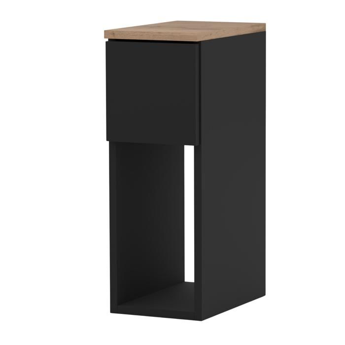 Table de chevet étroite noire de 20 cm avec 1 tiroir pour chambre mansardée