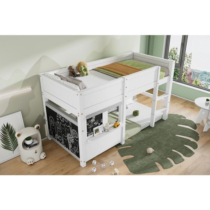 Lit Superposé Pour enfants Lit Superposé 90x200cm avec Petite BibliothèQue Lit Simple avec deux Tableaux de Graffitis Blanc