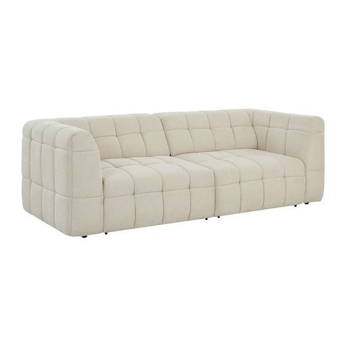 Canapé 3 places avec assise coulissante électrique en tissu texturé beige NELOSA Canapé 3 places avec assise coulissante électrique en tissu texturé beige NELOSA