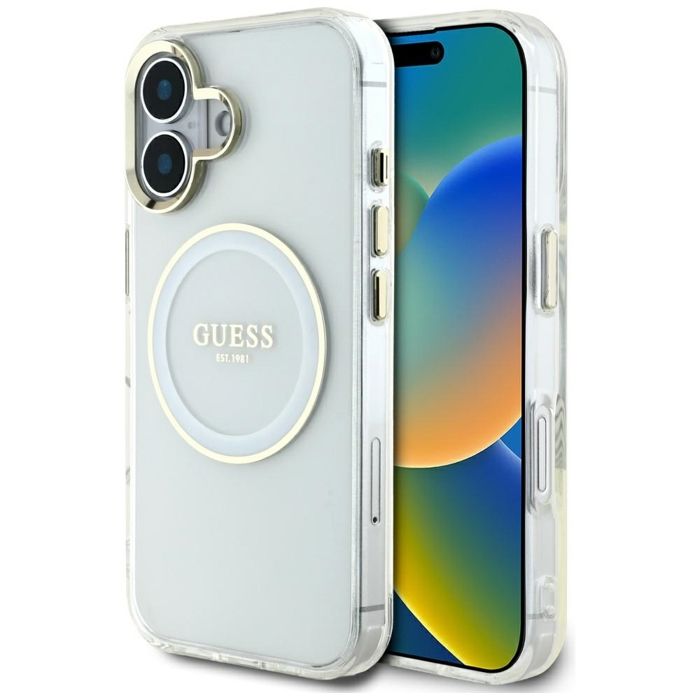 Coque Guess IML Metal Colored Circle MagSafe pour iPhone 16 - White