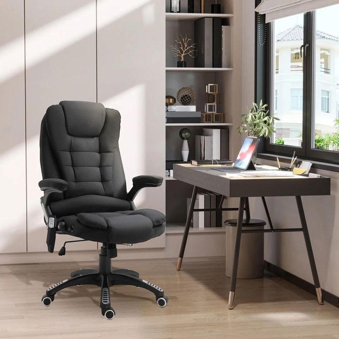 Fauteuil Massant et Chauffant Chaise de bureau ergonomique avec hauteur réglable dossier Noir Fauteuil Massant et Chauffant Chaise de bureau ergonomique avec hauteur réglable dossier Noir