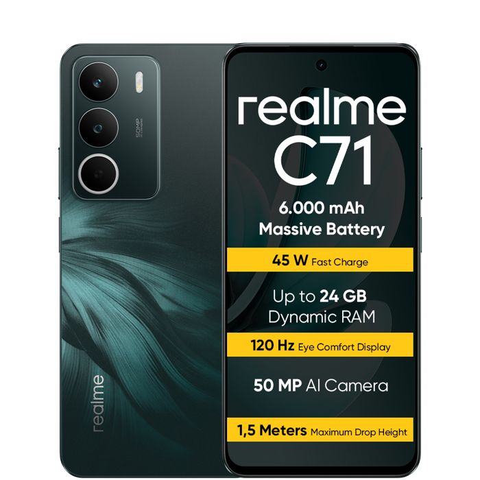 Smartphone Realme C71 4G - 6.67" 120Hz, 6+128 Go, Batterie 6000 MAh, Charge 45W, Caméra 50 MP, Processeur 8 Cœurs, IP54
