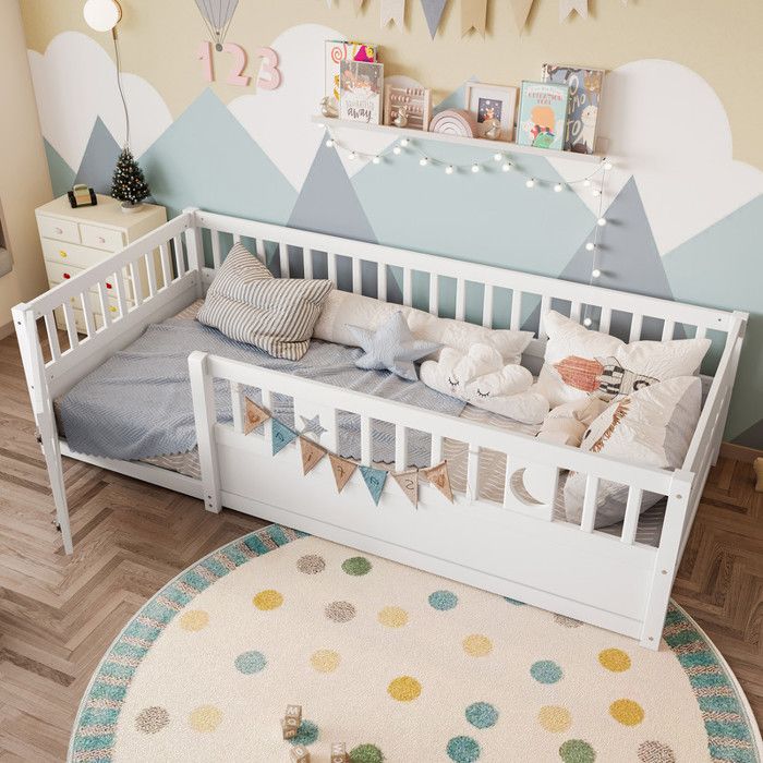 Lit enfant - MODERNLUXE - MODERNLUXE - Barrières de sécurité avec verrou - Sommier à lattes - Pin blanc 90x190 Lit enfant - MODERNLUXE - MODERNLUXE - Barrières de sécurité avec verrou - Sommier à lattes - Pin blanc 90x190
