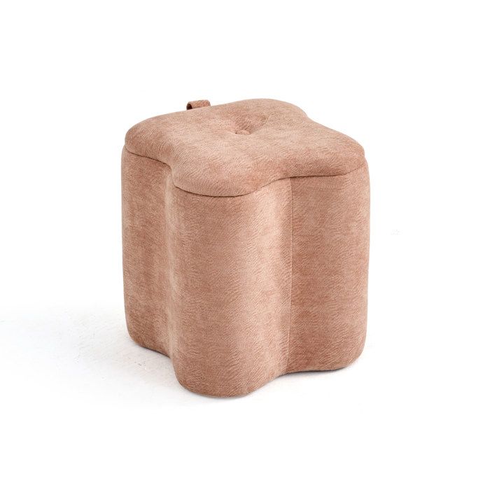 Pouf en velours avec micro-paillettes et poignée latérale design trèfle à quatre feuilles élégant et pratique - Lucky - Rose