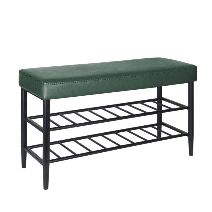 Banc à chaussures Relaxdays assise rembourrée en simili cuir 2 étagères pour 6 paires H x L x P 50x80x30 cm vert