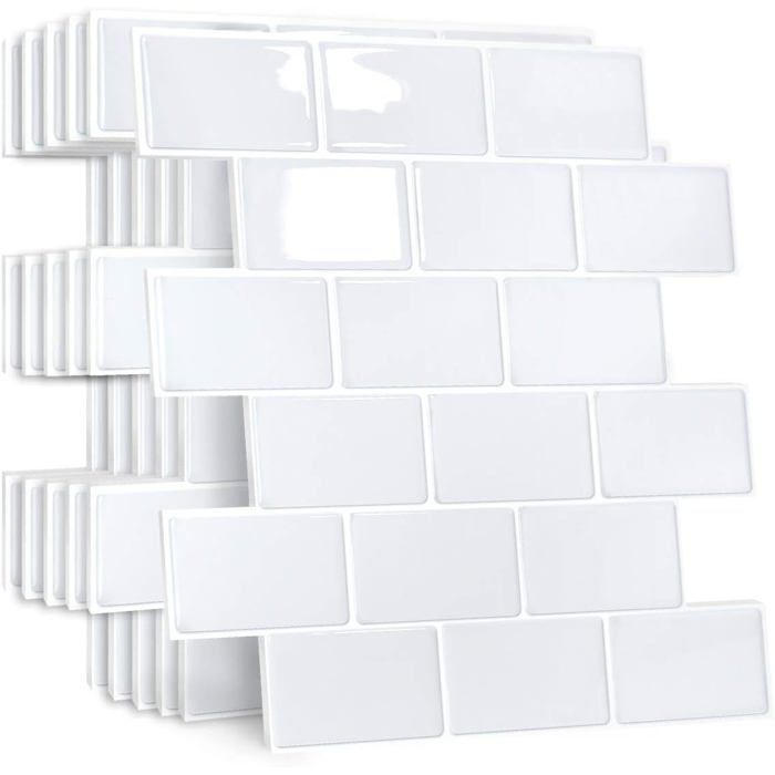 Commomy Plus épais Credence Adhesive pour Cuisine, Vinyle Carrelage Adhesif Mural Salle de Bain Cuisine Metro 3D, ImperméAble, Vert FishScale(10 Pièces, 30,5 x 30,5 cm