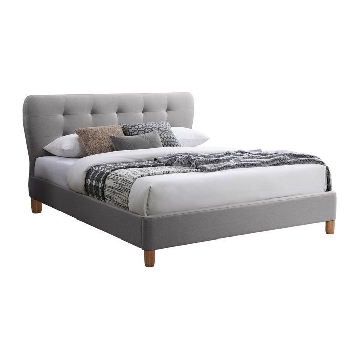 Lit 160 x 200 cm avec tête de lit capitonnée - Tissu - Gris clair - ELIDE Lit 160 x 200 cm avec tête de lit capitonnée - Tissu - Gris clair - ELIDE