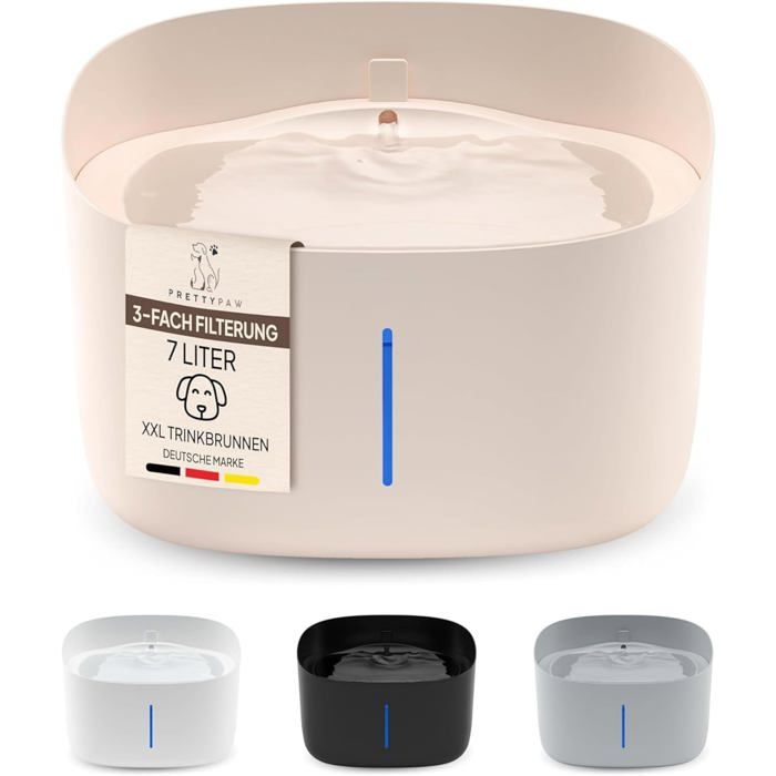 Fontaine à Eau pour Chien Pretty Paw 7L Ultra-silencieuse LED Beige