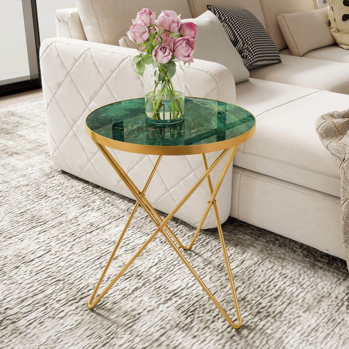 Table dappoint ronde vert Table basse et chevet vintage en bois massif pour Salon Chambre Entrée