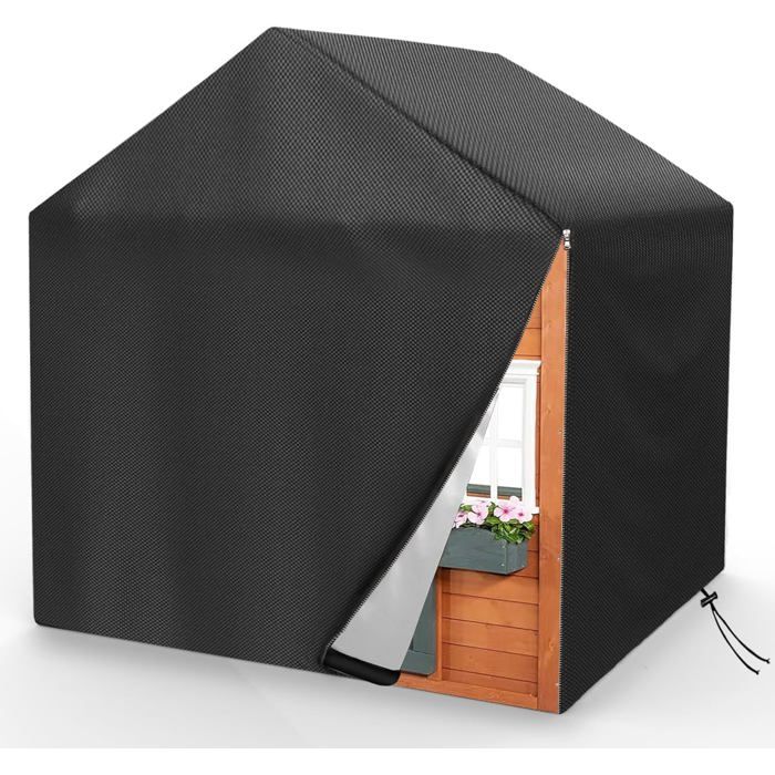 Housse De Protection Cabane Enfant Extérieur 220x174x173 Cm - Bâche Oxford 600D Imperméable UV, Noir, Avec Poignée & Aérations
