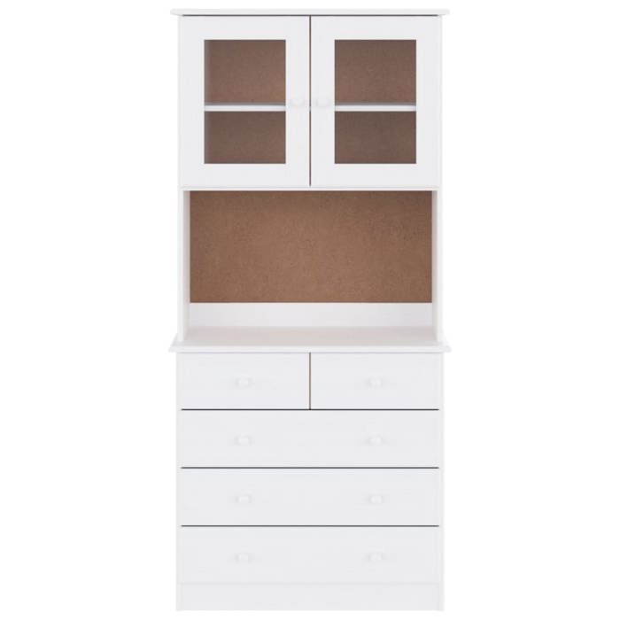 Buffet en bois massif - vidaXL - ALTA - 77x35x165 cm - Blanc - Pin massif - Portes vitrées - Tiroirs spacieux