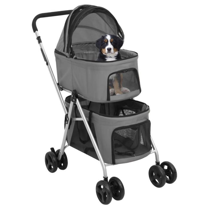 Poussette pour chien pliante - vidaXL - 2 niveaux - Gris - 83x48x97 cm - Pliable - Capacité 10 kg par niveau