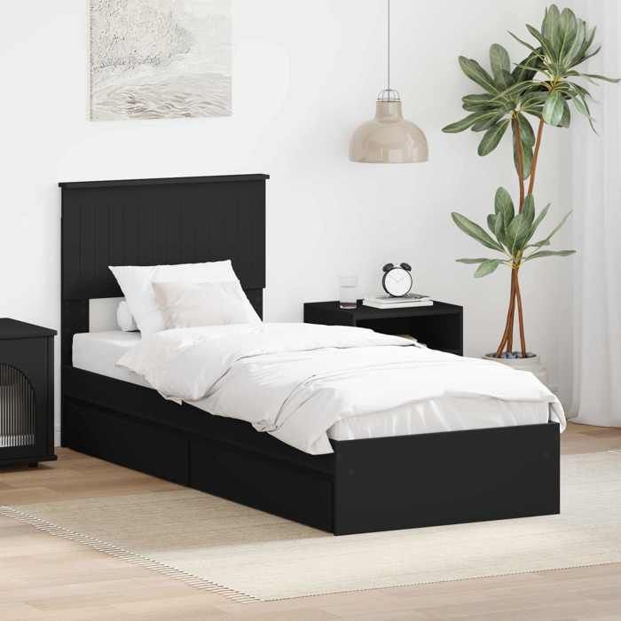 Lit de rangement avec tiroir - UU - Noir - 75x190 cm - Bois dingénierie - 193x78x90 cm - Poids maximal 100 kg