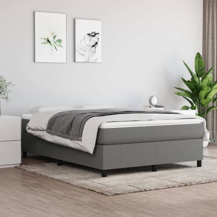 Cadre de lit à ressorts - Happiness - 140x200 cm - Gris foncé - Tissu polyester - Contreplaqué - Bois dingénierie Cadre de lit à ressorts - Happiness - 140x200 cm - Gris foncé - Tissu polyester - Contreplaqué - Bois dingénierie