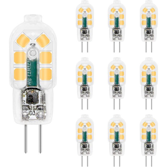 Ampoule Hotte Aspirante G4 LED 12V 2W Blanc Froid 6000K 200LM Halogène G4 LED Lampe G4 12V AC DC non-dimmable lot de 10